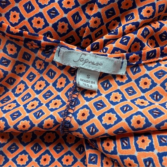 Soprano's Sleeveless Tank Top Peach Black Geometric Print Casual Summer Top SM - Picture 7 of 8